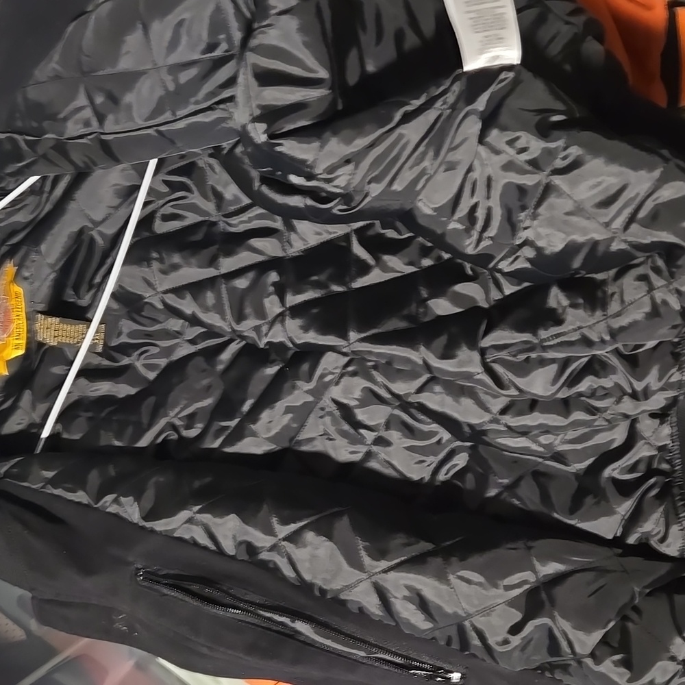 Vintage Harley-Davidson Black and Orange Quilted Bomber Moto Jacket XXL - Picture 14 of 16